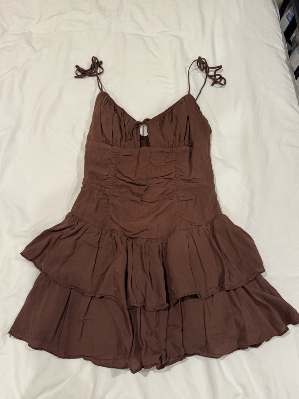 American Threads Brown Tiered Ruffle Mini Dress - A